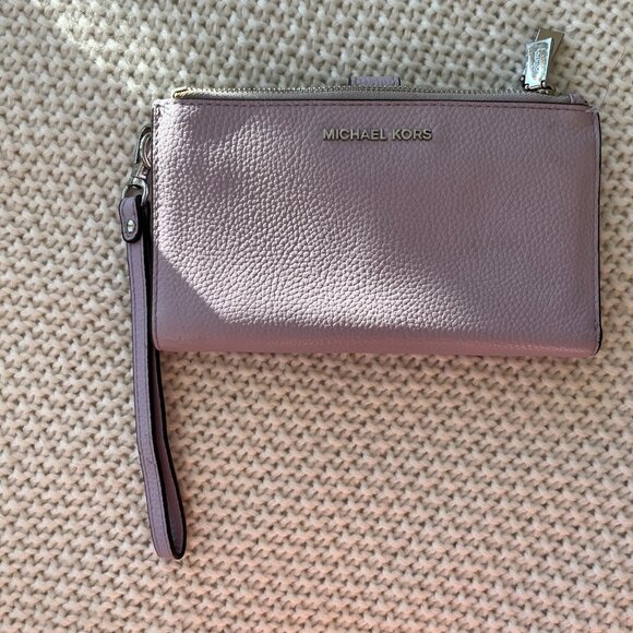 Michael Kors Adele Leather Smartphone Wallet, Double Zip Wristlet, Lilac - Picture 2 of 7